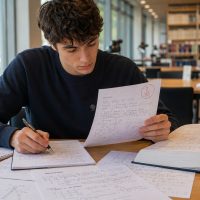 Étudiant analysant son premier contrôle de mathématiques en prépa